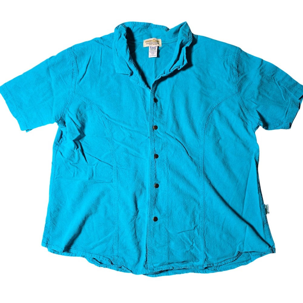Honey-Komb Breathing 100% Cotton Ezze Wear Aqua‎ Blue Snap Up Short Sleeve Shirt